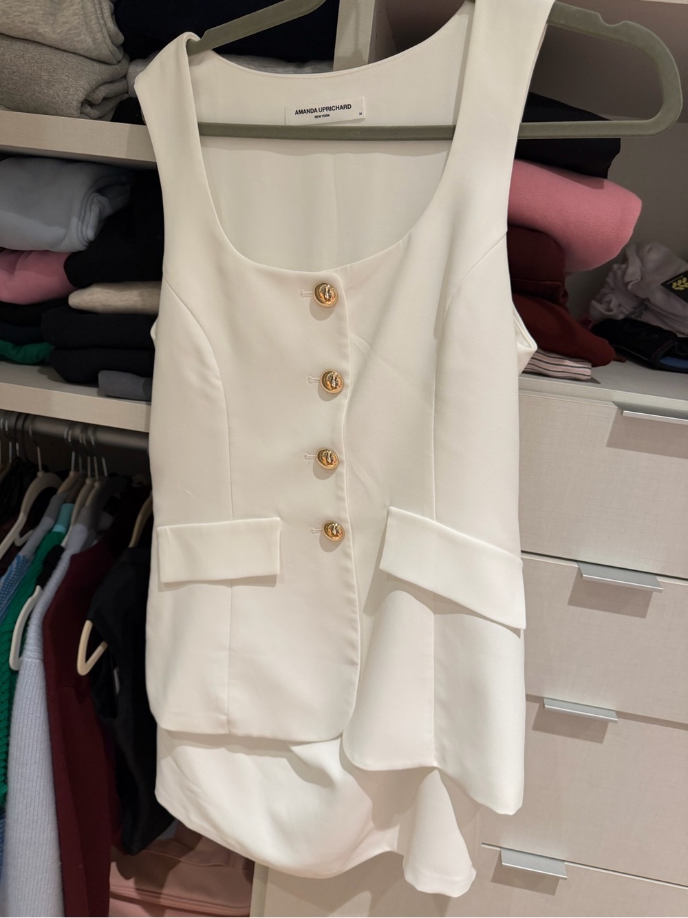Amanda Uprichard Ivory Asymmetrical Sleeveless Button Dress